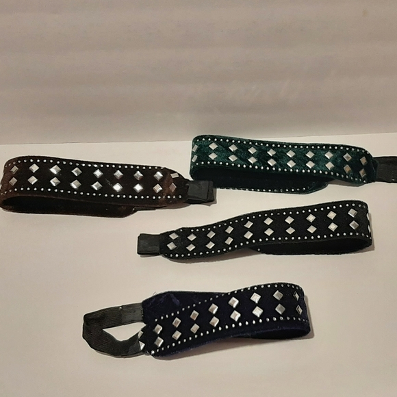 4 Velvet Silver Stud Rhinestone Headbands - Picture 3 of 3